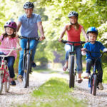 A family riding bicycles
